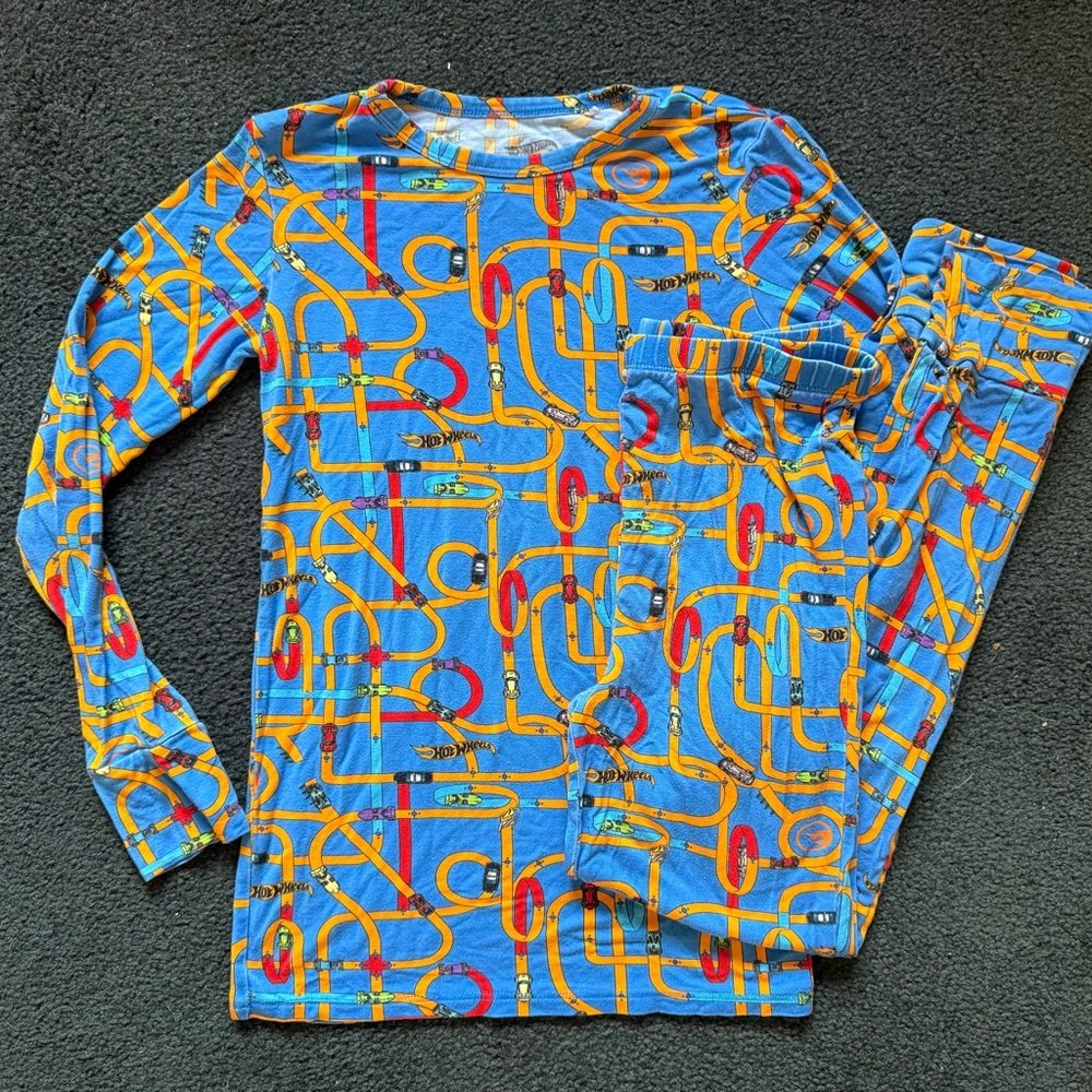 Kids Posh Peanut Blue Hot Wheels Bamboo 2 pc pajama set size 10 Y